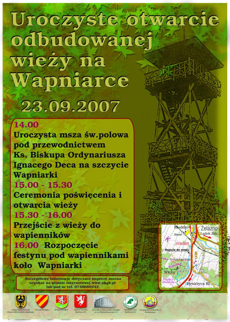 2007.09.23. Plakat_Otwarcie odbudowanej wieży na Wapniarce